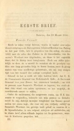 Eerste brief. Batavia, den 10 Maart 1854