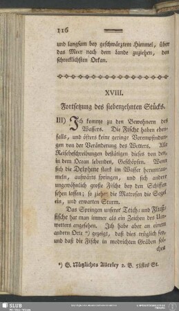 XVIII. Fortsetzung des siebenzehnten Stücks