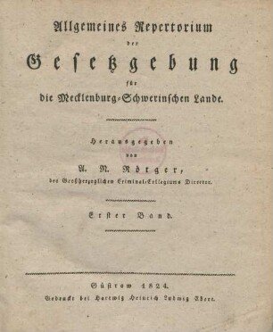 1.1621/1823,1: Allgemeines Repertorium der Gesetzgebung für die Mecklenburg-Schwerinschen Lande