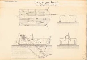 Dampfbagger »Pregel«: Ansicht, Schnitte
