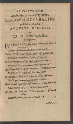 Ad Clarissimum Academiae Jenensis Polyhistora Georgium Schubartum ...