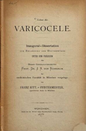 Ueber die Varičočele : Inaug. Dissert.