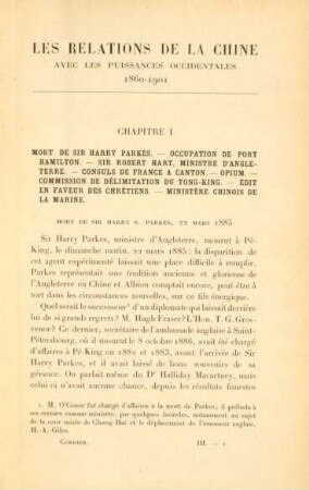 Chapitre I. Mort de Sir Harry Parkes. - ...