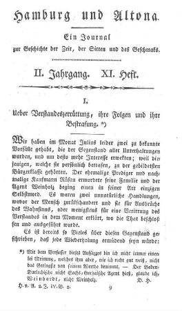 I. Ueber Verstandeszerrüttung, ihre Folgen und ihre Bestrafung.