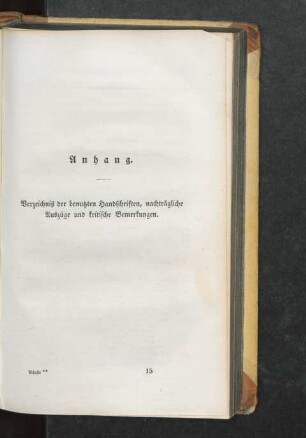 Anhang. Verzeichniß der benutzten Handschriften, nachträgliche Auszüge und kritische Bemerkungen