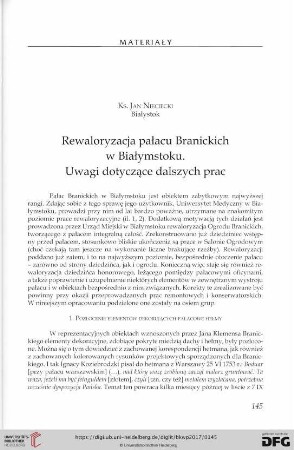 Rewaloryzacja pałacu Branickich w Białymstoku : Uwagi dotyczące dalszych prac