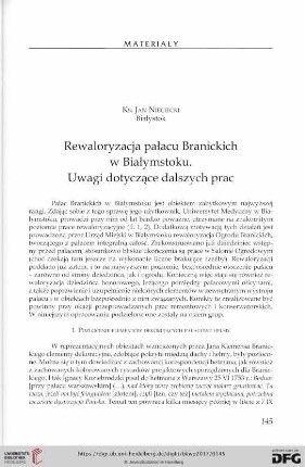 Rewaloryzacja pałacu Branickich w Białymstoku : Uwagi dotyczące dalszych prac