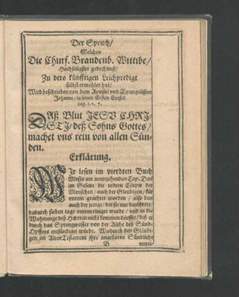 Der Spruch/ welchen Die Churf. Brandenb. Wittibe/ ... selbst erwehlet hat.