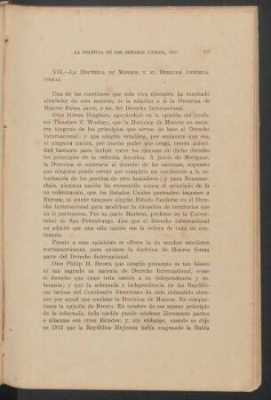 VII. - La Doctrina de Monroe y el Derecho Internacional.