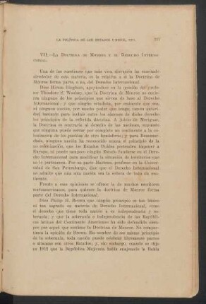 VII. - La Doctrina de Monroe y el Derecho Internacional.