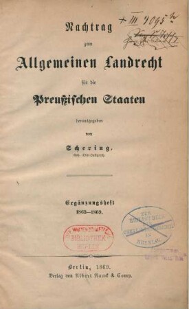 [Abth. 2], Erg.H.: 1863 - 1869 : mit Anmerkungen und einem ergänzenden Nachtrage