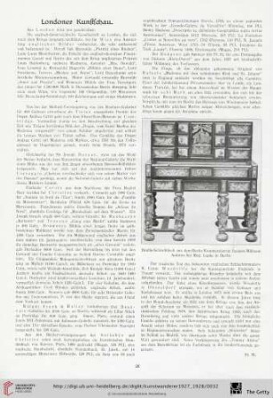 Londoner Kunstschau / Kunstauktionen / Kunstausstellungen / Aus der Museumswelt / Aus der Künstlerwelt / Neues aus dem Kunsthandel / Malereien von Geisteskranken / Neue Kunstbücher