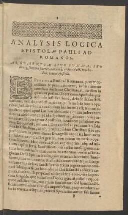 Analysis Logica Epistolae Pauli Ad Romanos.