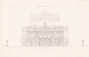 Neues Theater (Oper), Frankfurt/Main: Vorderansicht (aus: Atlas zur Zeitschrift für Bauwesen, hrsg. v. L.v.Tiedemann, Jg. 33, 1883)