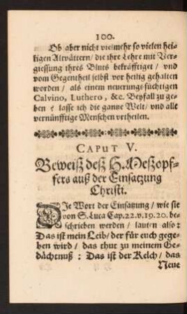 Caput V. Beweiß deß H. Meßopffers auß der Einsatzung Christi.