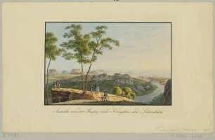Basteiaussicht bei Rathen in der Sächsischen Schweiz nach Südosten mit Blick auf das Elbtal und die Tafelberge