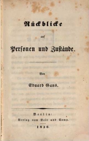 Rückblicke auf Personen und Zustände