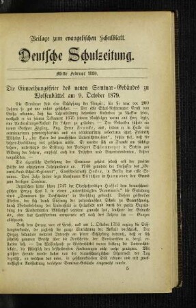 ¬Die¬ Einweihungsfeier des neuen Seminar-Gebäudes zu Wolfenbüttel am 9. October 1879
