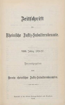 8.1896/97: Zeitschrift für Rheinische Justiz-Subalternbeamte
