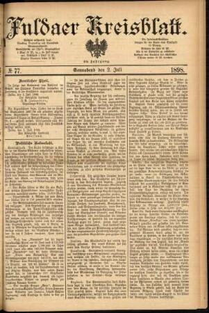 Erste Ausgabe vom Samstag, den 02. Juli 1898.