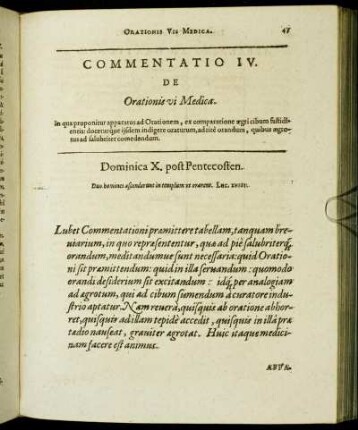 Commentatio IV. De Orationis vi Medica.