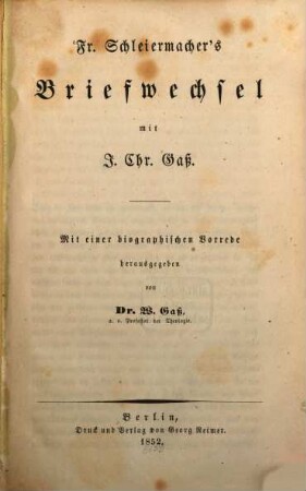 Briefwechsel : Mit einer biographischen Vorrede