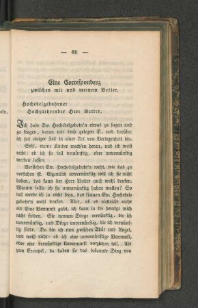 Eine Correspondenz zwischen mir und meinem Vetter.