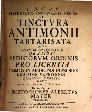 Diss. inaug. med. de tinctura antimonii tartarisata