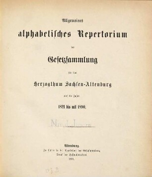 Gesetz-Sammlung für das Herzogthum Sachsen-Altenburg : auf das Jahr ..., [1890,a]