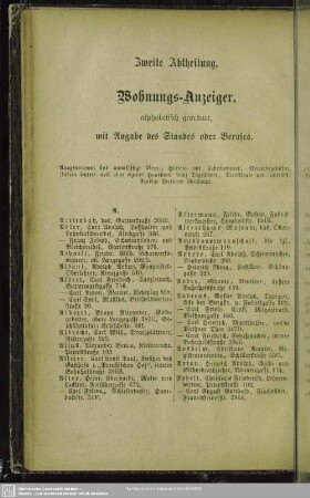 Einwohnerverzeichnis : Wohnungs-Anzeiger, alphabetisch geordnet, mit Angabe des Standen oder Berufes