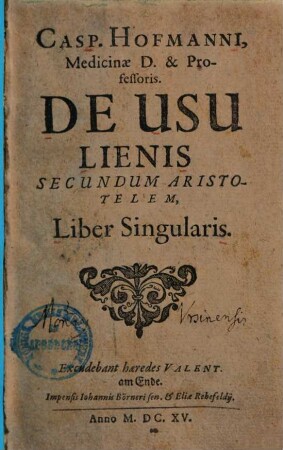 De usu Lienis secundum Aristotelem, liber singularis
