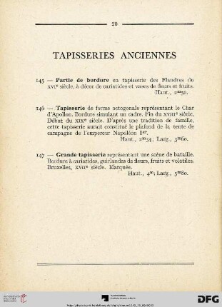 Tapisseries Anciennes (Nr. 145-147)