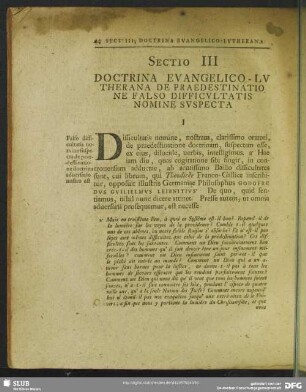 Sectio III. Doctrina Evangelico-Lutherana De Praedestinatione Falso Difficultatis Nomine Suspecta