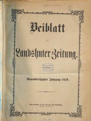 Landshuter Zeitung. Beiblatt zur Landshuter Zeitung. 31,[3]. 1879