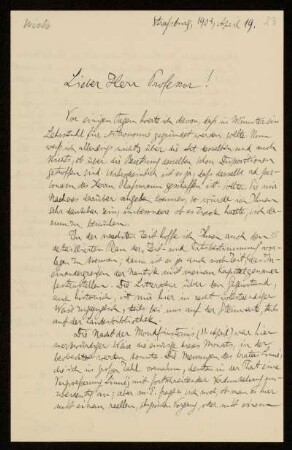 Nr. 23 Brief von Carl Wilhelm Wirtz an Karl Schwarzschild. Straßburg, 19.4.1903