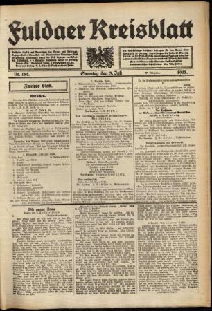 Zweite Ausgabe vom Samstag, den 03. Juli 1915.