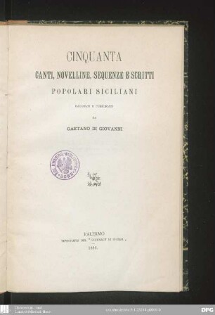 Cinquanta canti, novelline, sequenze e scritti popolari siciliane