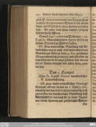 Das 5. Exempel Von D. Aegidii Hunnii wunderlicher Unterrichtung.