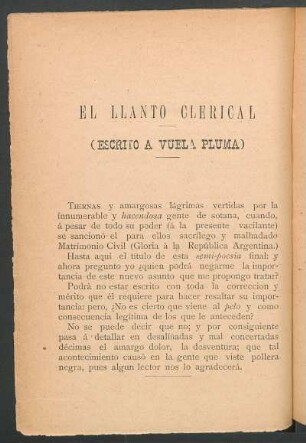 El llanto clerical : (Escrito a vuela pluma)