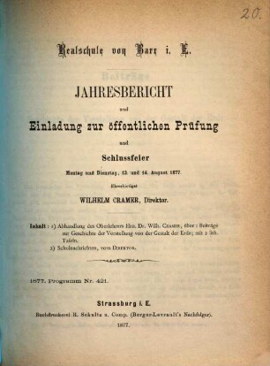 Jahresbericht und Einladung zur öffentlichen Prüfung und Schlussfeier. 1876/77