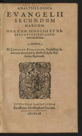 Analysis Logica Evangelii Secundum Marcum : Una Cum Scholiis Et Oberservationibus Locorum doctrinae