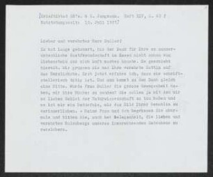 Brief von Gerhart Hauptmann an Wilhelm Buller