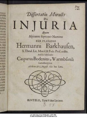 Dissertatio Moralis De Iniuria