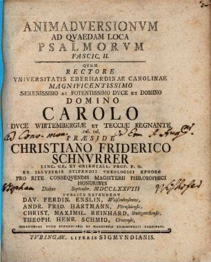 Animadversiones ad quaedam loca Psalmorum, Fasciculus II.