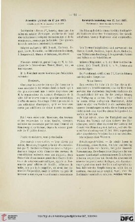 Assemblée générale du 17 juin 1885: General-Versammlung vom 17. Juni 1885