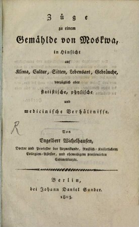 Züge zu einem Gemählde von Moskwa