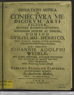 Dissertatio Medica De Coniectura Medicorum Artificiosa ...