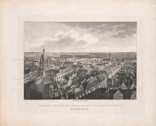 Ansicht von Dresden aus der Vogelperspektive in Richtung Südosten mit Blick auf die Frauenkirche und die Kreuzkirche