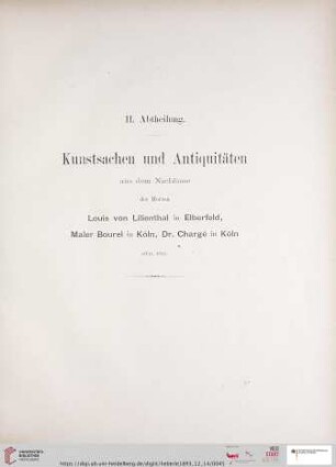II. Abtheilung. Kunstsachen und Antiquitäten (Nr. 156 - 1055)