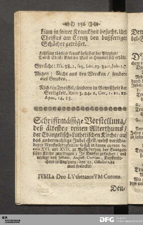 Schrifftmässige Vorstellung/ deß ältesten reinen Alterthums/ der Evangelisch-Lutherischen Kirche/...
